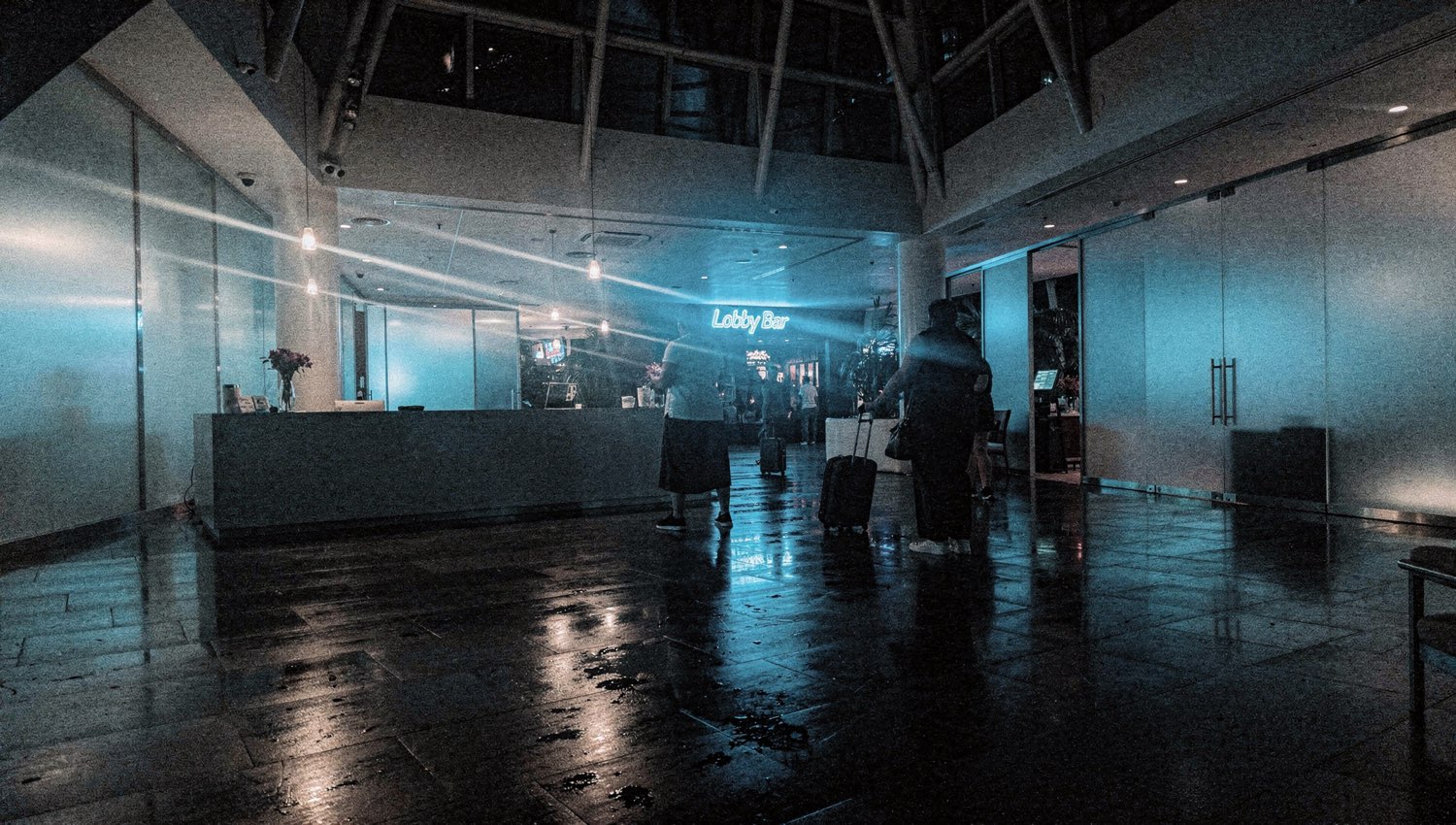 Hotel lobby at night